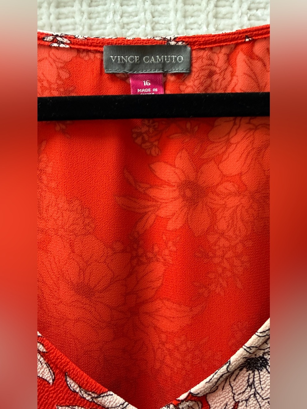 NWT Vince Camuto Women Dress Sz 16 Red Floral Boho Ruffle V-Neck Textured Crepe - Picture 4 of 11